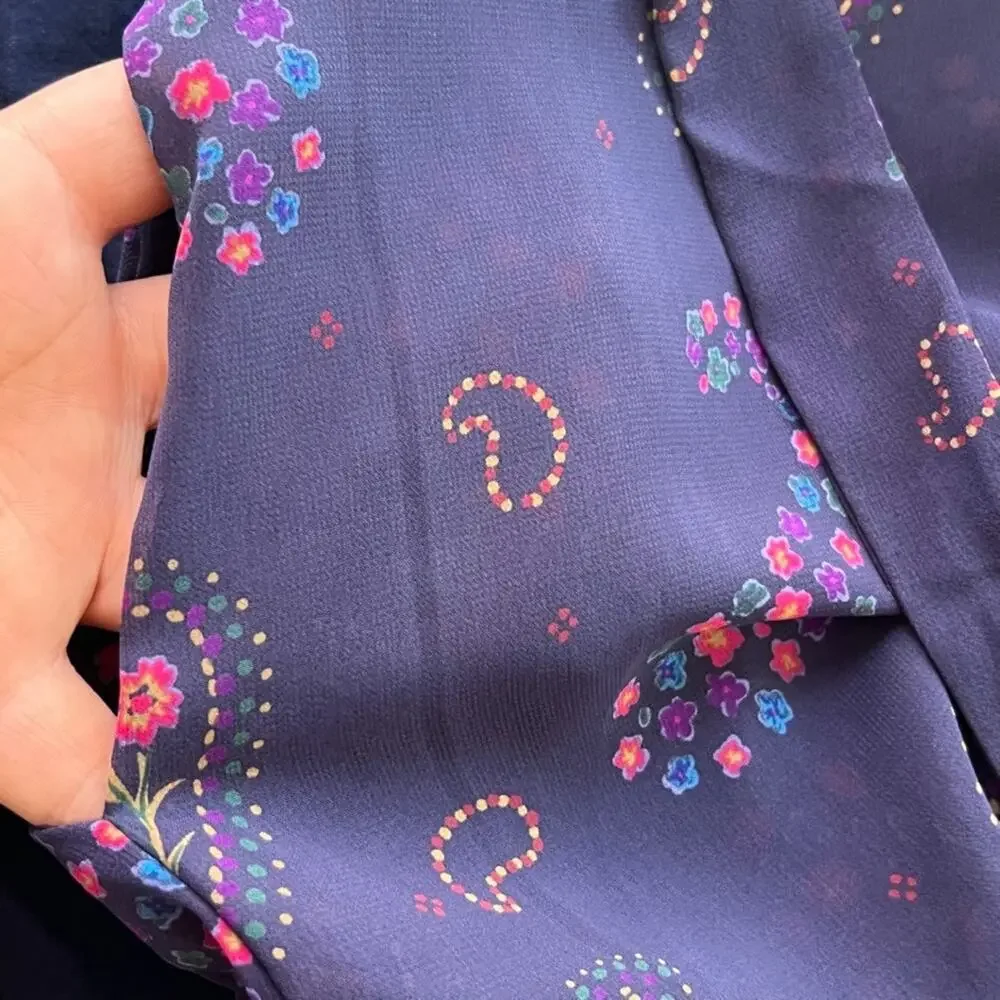 Josie Natori Cover Up Robe Women's Size Medium Tie Sheer Chiffon Purple Paisley